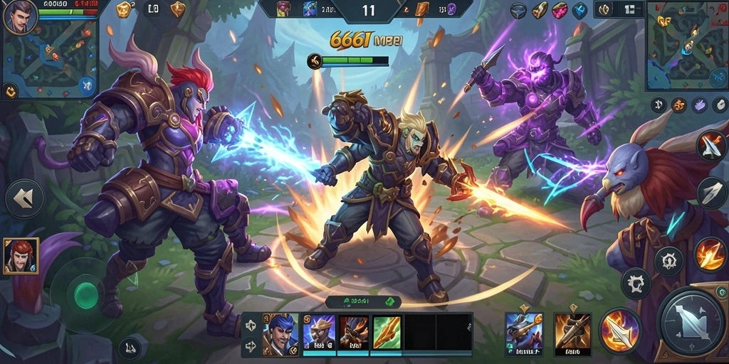 Screenshot permainan 666I yang menunjukkan aksi pertempuran MOBA.