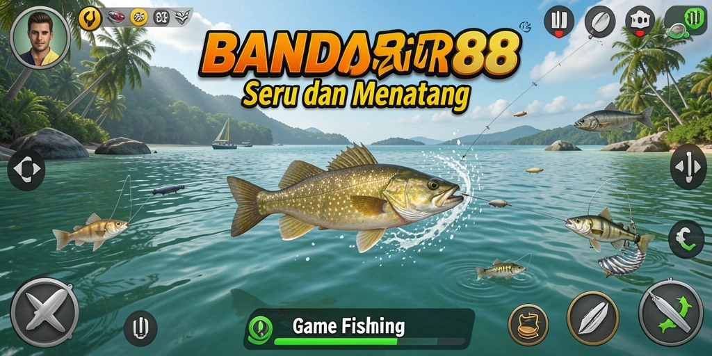 Tampilan menarik dari gameplay BANDAR88 saat menangkap ikan di laut.