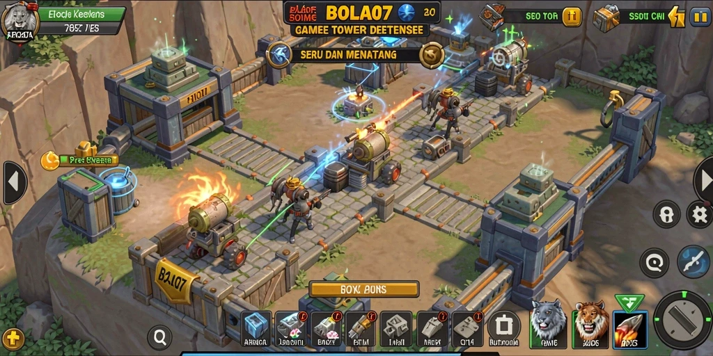 Tampilan menarik dari gameplay Tower Defense BOLA07 dengan strategi bertahan yang mendebarkan.