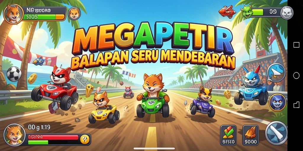 Gameplay balapan yang intens di MEGAPETIR