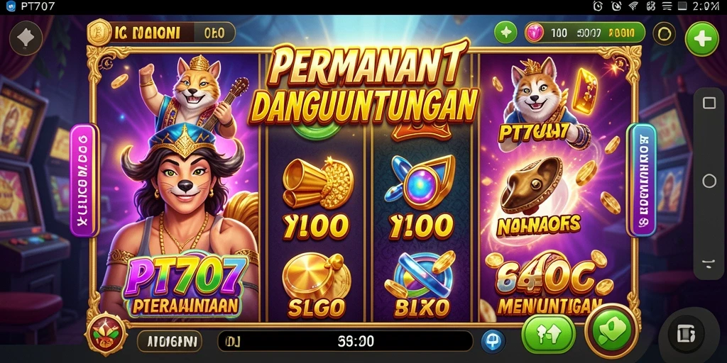 Gameplay PT707 yang seru dengan berbagai simbol dan bonus.