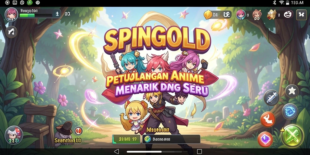 Screenshot SPINGOLD menunjukkan aksi pertempuran seru dengan karakter anime yang menawan.