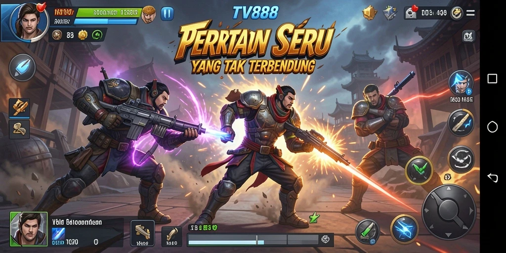 Tampilan mempertarungkan karakter dengan aksi dinamis.