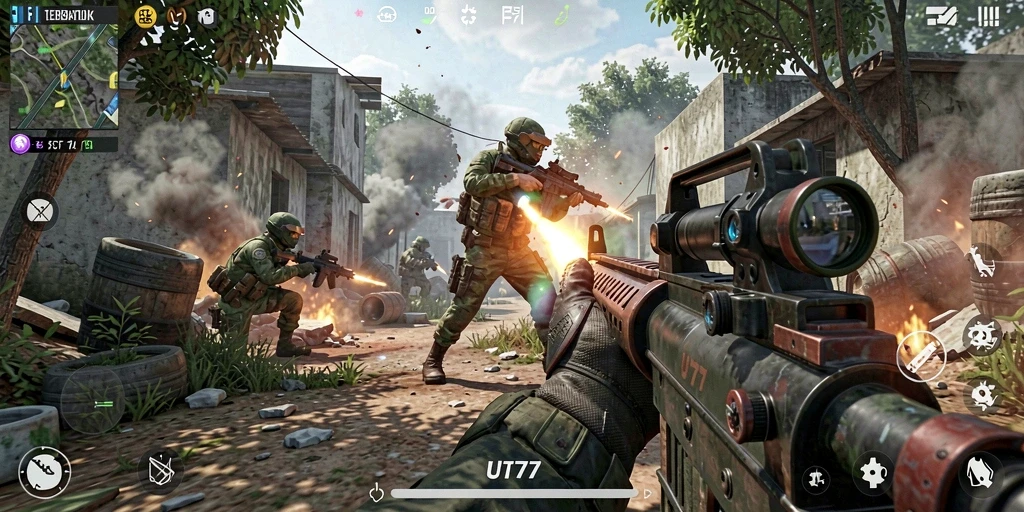 Tampilkan gameplay intens di medan perang yang mendebarkan.