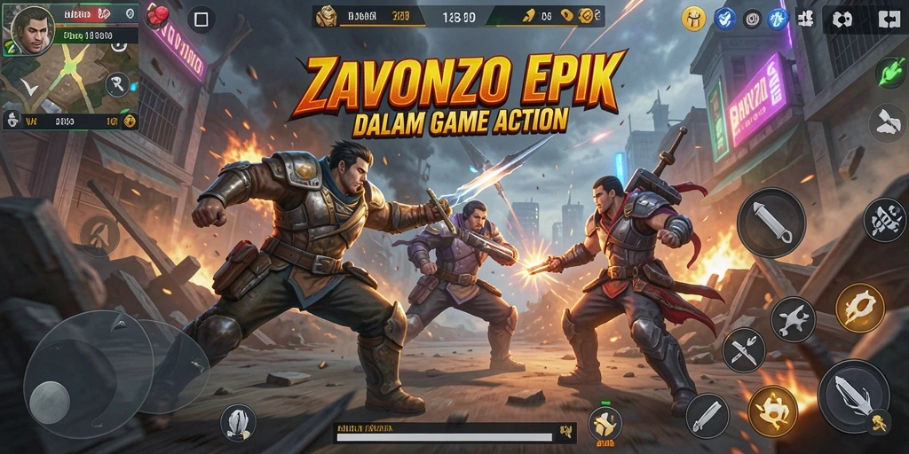 Screenshot gameplay ZAVONZO yang menunjukkan aksi seru dan karakter unik.